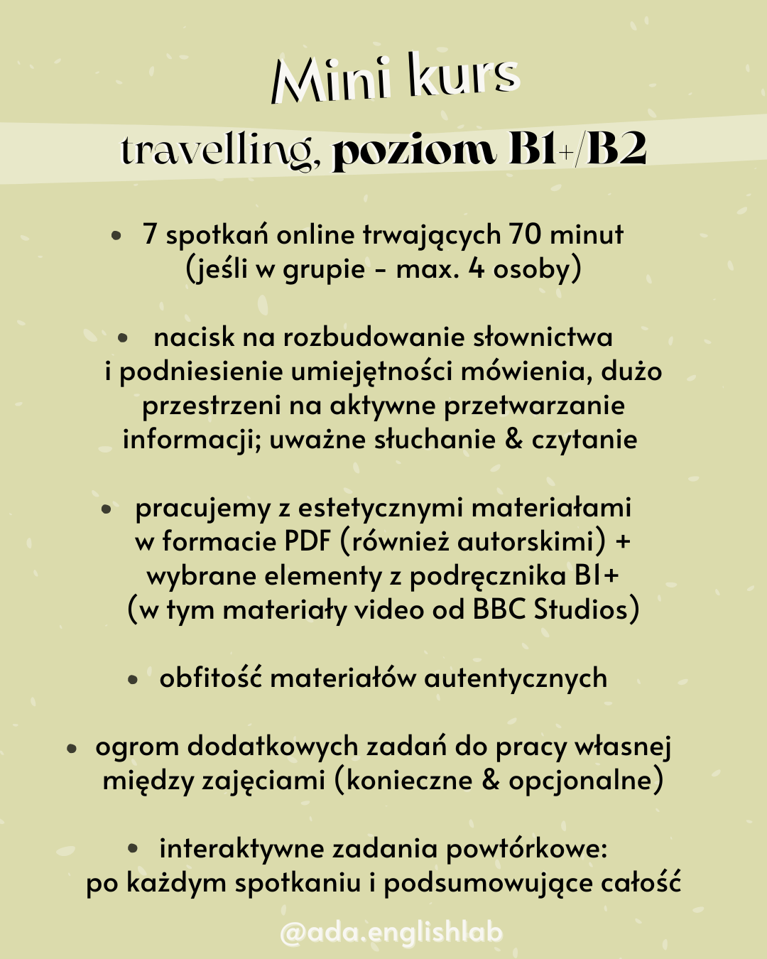 Mini kurs travelling B1+B2